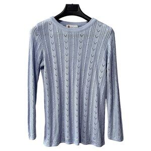 vtg Tanto Pelo Ladies Cotton Cable Crew Neck size large baby blue made in Canada